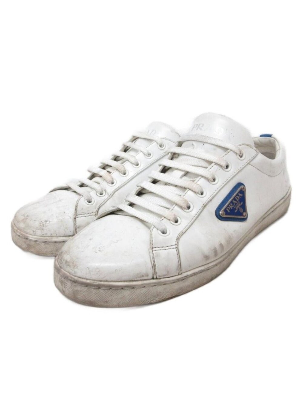 Prada Lane Triangle Logo Sneakers Low Cut Shoes White 7.5